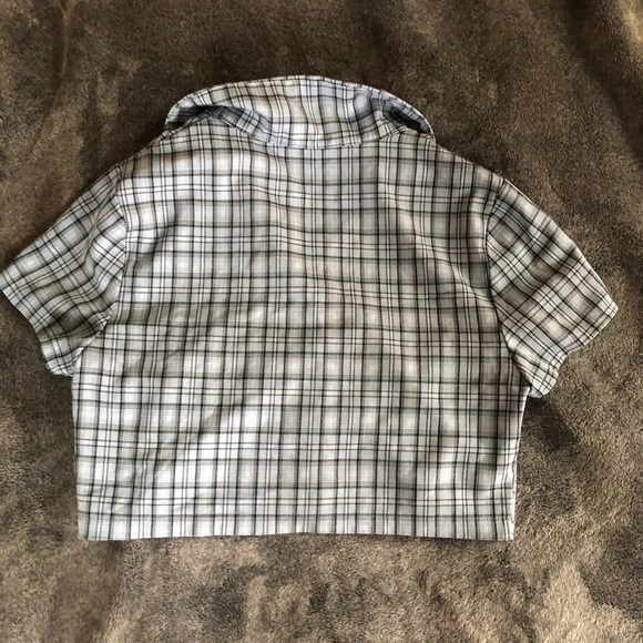 Brandy Melville Cropped baby blue plaid y2k retro jacket - Picture 4 of 4